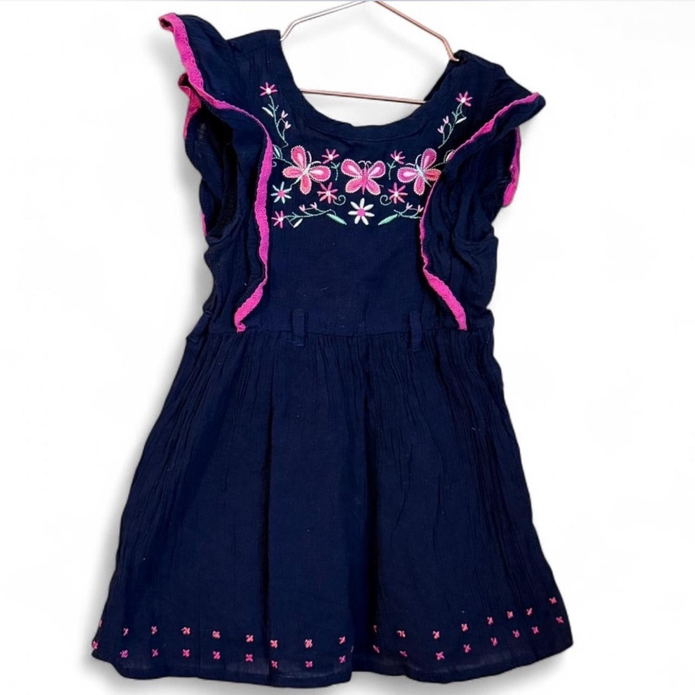 Nannette Girls Size 4 Navy and Pink Summer‎ Spring Vacation Butterfly Dress